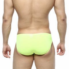 Bright lime green MetroMaleWear Cesar bikini briefs with smooth, form-fitting design for comfortable wear