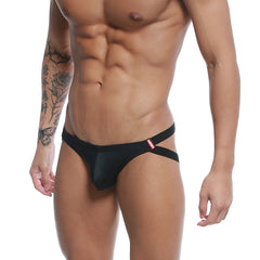 Black form-fitting MetroMaleWear capri jock strap briefs with a red brand tag on the side in black 6101-20