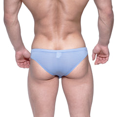 Light blue and white striped men’s briefs by metromalewear capri bikini style 6103-42 with comfortable fabric