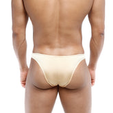Beige form-fitting seamless briefs with subtle sheen metro male wear bulge capri bikini gold 6104-21
