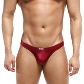 MetroMaleWear bulge capri bikini wine in shiny deep red satin with a small white brand tag at the waistband