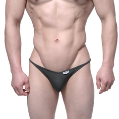 Black mesh thong with small white brand tag at waistband metro male wear fantasy bikini khaki 6116 26