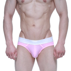 Pink athletic briefs with a white elastic waistband from MetroMaleWear Candy Coated pink hip brief 8003-02