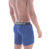 Blue metroMalewear bulge midcut boxer briefs with black waistband and white fronwear branding 8023-18