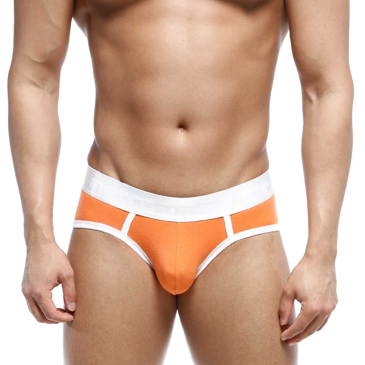 MetroMaleWear 365 hip brief orange 9003-14 athletic briefs with snug fit and reinforced waistband in orange and white