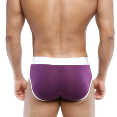 Purple briefs with white waistband and trim metroMalewear 365 hip brief bordeaux 9003-19 front view