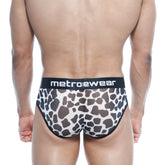 MetroMaleWear 365 hip brief Dalmatian black and white cow print with black elastic waistband featuring MetroWear logo
