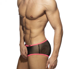 Black mesh briefs with vibrant pink trim from fever mesh brief featuring breathable sheer fabric and contrast edges