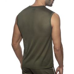 Nexus mesh tank top olive green sleeveless athletic top with round neckline and breathable subtle perforations