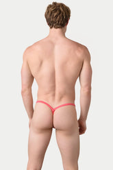 Rear view of a man wearing AWRY Menswear Pulse V-String in pink on a plain background.