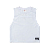 BIKE Athletic white sleeveless practice jersey in a mesh material, laid flat against a white background.