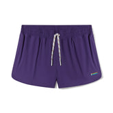 BIKE Athletic pride purple track shorts with a white drawstring and rainbow logo on the hem against a white background.