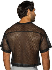Black mesh crop top with short sleeves and ribbed neckline from bike athletic bam134 practice jersey in bold color black