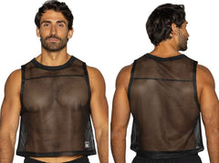 Black mesh tank top with round neckline and reinforced trim from bike athletic bam135 sleeveless practice jersey
