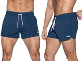 Navy blue bike athletic bam200 track shorts with white drawstring and bike logo ideal for sports and workouts