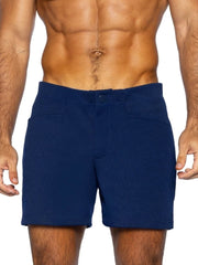 Navy blue BIKE Athletic BAM207 coaches shorts with tailored fit and front pockets 5 inch inseam for athletic use