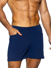 Navy blue BIKE athletic BAM207 coaches shorts with fitted waistband and side pockets 5 inch inseam for active wear