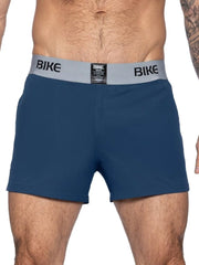 Blue bike athletic bam216 performance jock short boxer briefs with gray waistband and black bike logo in navy color