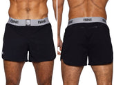 Black bike athletic bam225 peek-a-boo jock shorts with gray waistband and bike logo in black lettering