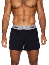 Black bike athletic bam225 peek-a-boo jock shorts with gray waistband and bold bike lettering for active use