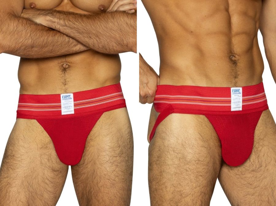 Bike athletic bas306 original number 10 jockstrap in vibrant red with white and thin red striped waistband