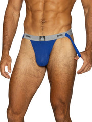 Royal blue BIKE athletic jockstrap with grey waistband and strap.