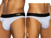 Light gray heathered bike briefs with black waistband featuring gold bike lettering from BIKE athletic BAS319 active thong collection