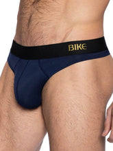 Navy bike brand briefs with a black waistband featuring gold lettering for active use in BIKE Athletic BAS319 thong style