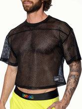 Black mesh crop top with subtle herringbone pattern and bike brand label lower left side bike practice jersey