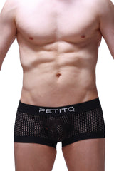 Black mesh briefs with white petitq logo on waistband from PetitQ boxer Rabol Durtol collection