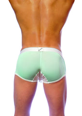 Groovin’ underwear ventilated cup boxer green mesh briefs with white elastic waistband and trim in mint green