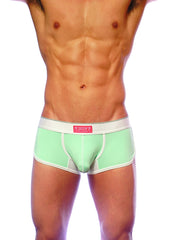 Groovin underwear ventilated cup boxer green cb1607 in mint green with white trim mesh panel and phoenix logo waistband