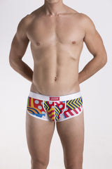 Groovin men’s briefs with a vibrant multicolored geometric pattern and white elastic waistband from Pop Art Cup Boxer CBP1702