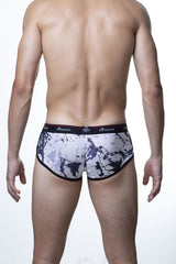 Men’s groovin underwear splatter art cup boxer in white and black with dark elastic waistband cbp1802