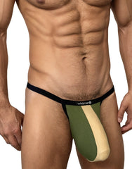 WildmanT Big Boy Pouch Micro-String aus Baumwolle in Armeegrün und Hellbraun