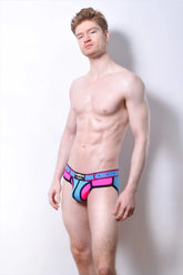 Comicaze brief vibrant pink and blue patterned briefs with bold graphic design for comfortable everyday wear