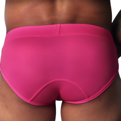 Fuchsia-colored briefs in a textured, honeycomb-patterned fabric with a contoured back seam.
