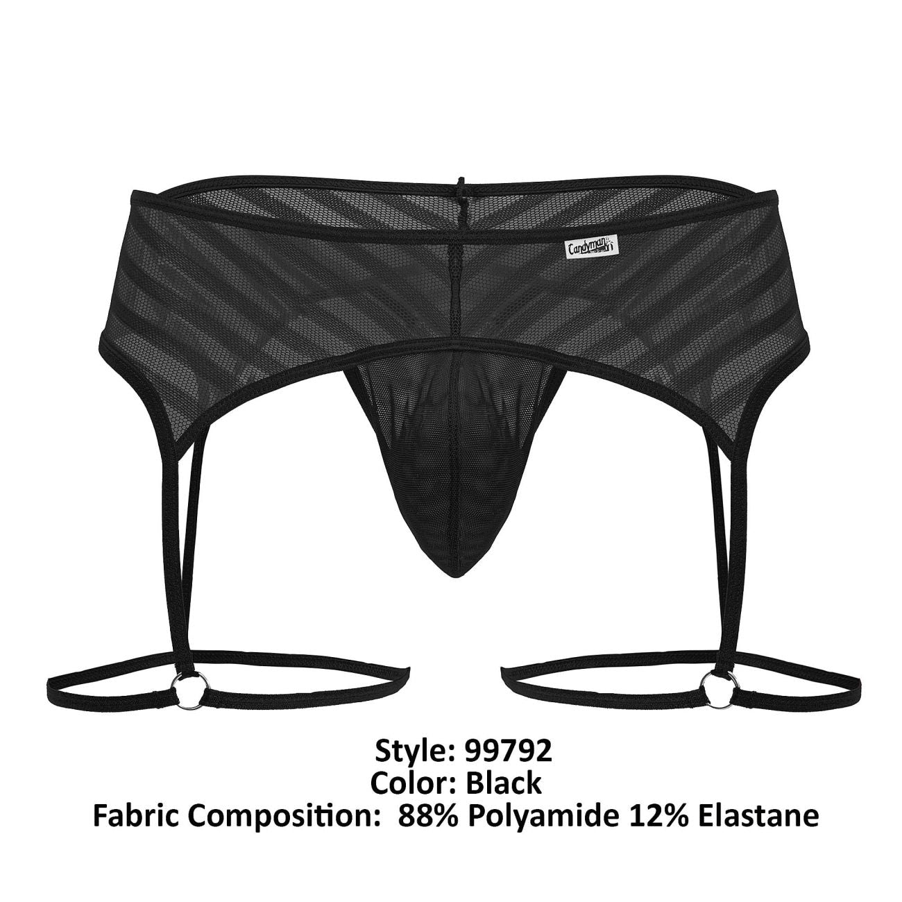 String porte-jarretelles en maille CandyMan 99792, couleur noir String porte-jarretelles en maille CandyMan 99792, couleur noir