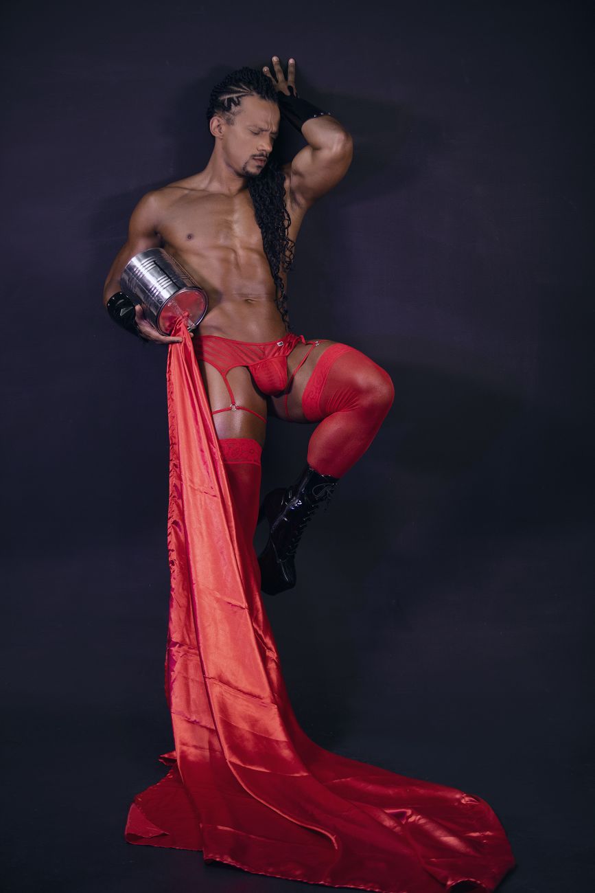 String porte-jarretelles en maille CandyMan 99792, couleur rouge String porte-jarretelles en maille CandyMan 99792, couleur rouge