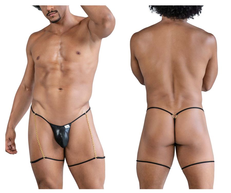 CandyMan 99827 String-Tanga mit Ketten-Strumpfband, Farbe Schwarz