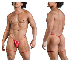 Red metallic thong with gold chain straps from candyman 99827 chain-garter thongs in color red shown from front