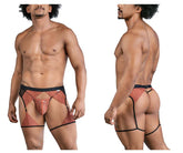 CandyMan 99854 Spitzen-Strumpfband-Outfit Farbe Schwarz-Terrakotta