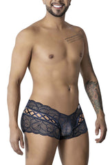 Dark blue lace men’s briefs with intricate floral patterns and sheer mesh design candyMan 99916 lace trunks navy