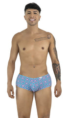 Blue and pink patterned swim trunks with geometric design candy man 99922 trunks color printed blue