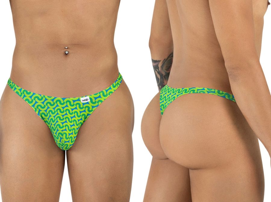 Candyman 99924 vibrant green and blue patterned thong with bold wavy design suitable for colorful casual wear