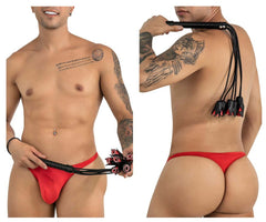 Red leather thong with black whip attachment candyMan 99967 rose whip color black showing front view