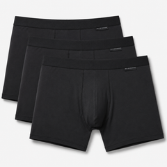 Malebasics classic tripack of black men’s boxer briefs with smooth seamless design and elastic waistband