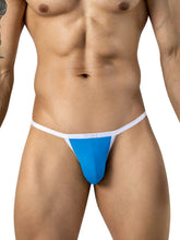 Clever Moda turquoise brief with white trim worn by a model.