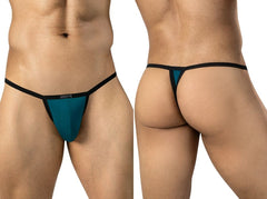 Clever Moda petrol blue sleek thong with black trim worn on front and back.