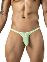 Clever Moda neon green low-rise mesh briefs on a model.